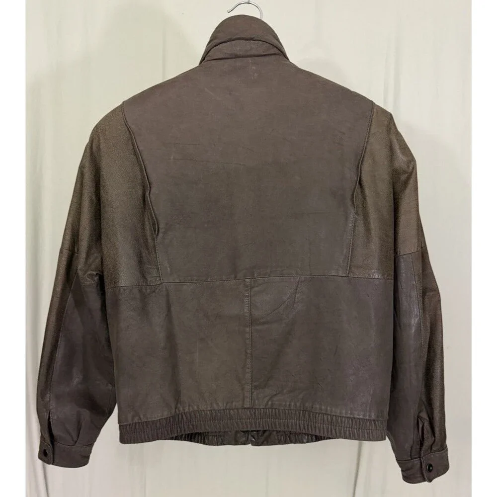 VTG Saxony Bomber Leather Jacket Mens 42 Two Tone Brown Biker Moto 90s Rare